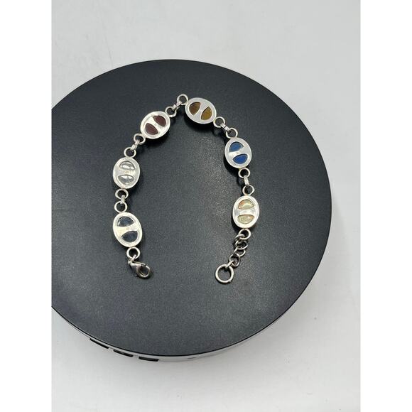 Sterling Silver Scarab Carnelian Lapis Tiger Eye Six Natural Stones Bracelet 8” - Picture 7 of 9